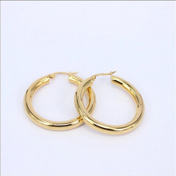 NEW 18K Yellow Gold Round 1.2” Tube Hoop Earrings - Picture 3 of 6